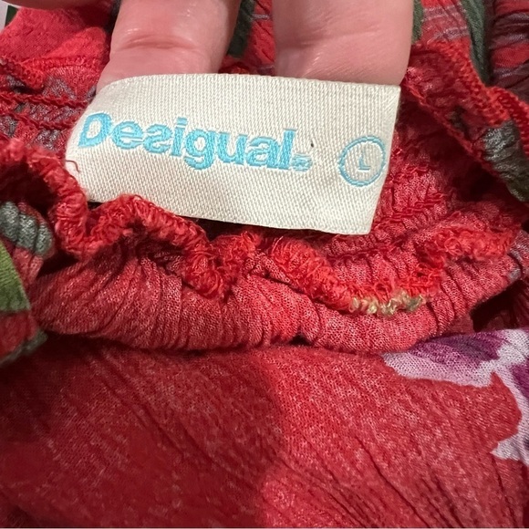 Desigual Large Blouse Off the Shoulder Smocked Tropical Floral Top B4 - Picture 3 of 3